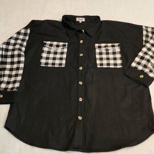 Haptics by Holly Harper Women's Plus Size 3X Black and White Flannel Shacket